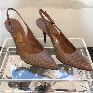 Real Snakeskin Salvatore Ferragamo Slingbacks 8.5